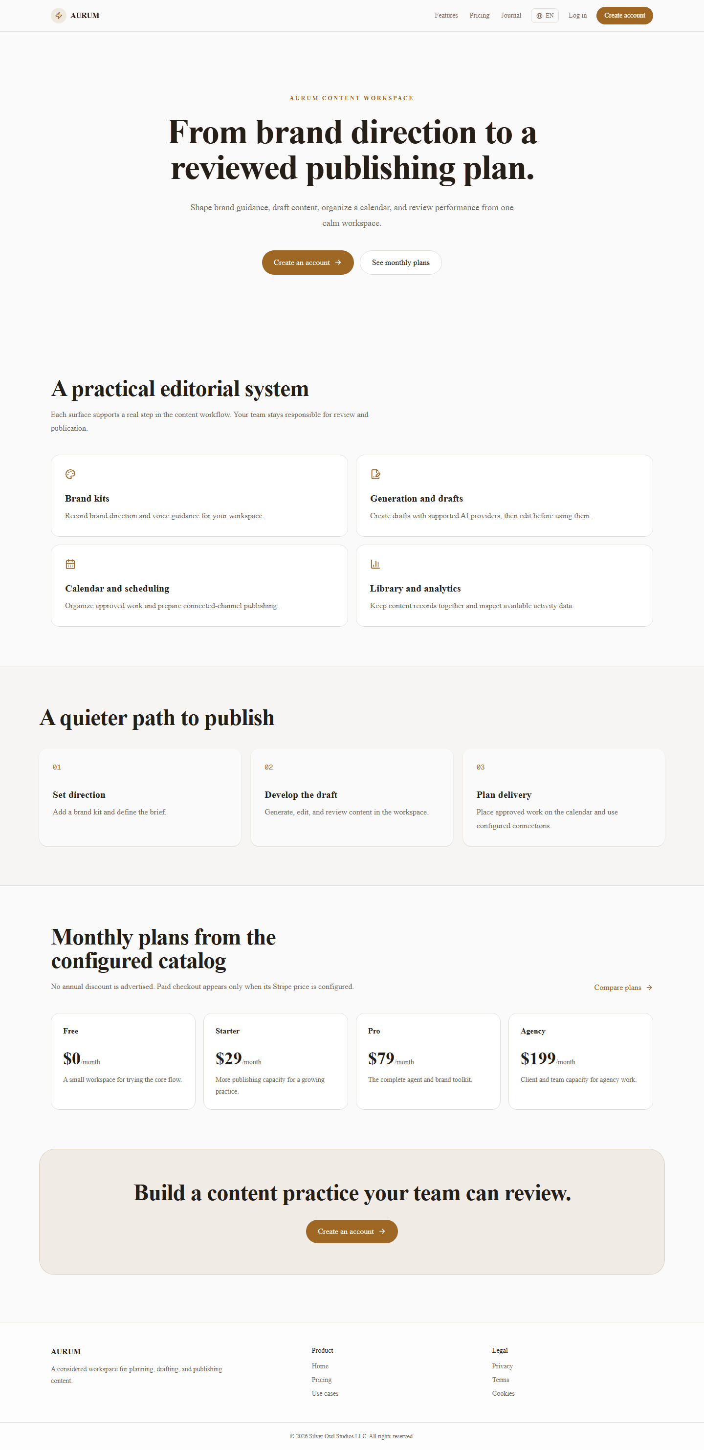 AURUM public landing page in its day theme