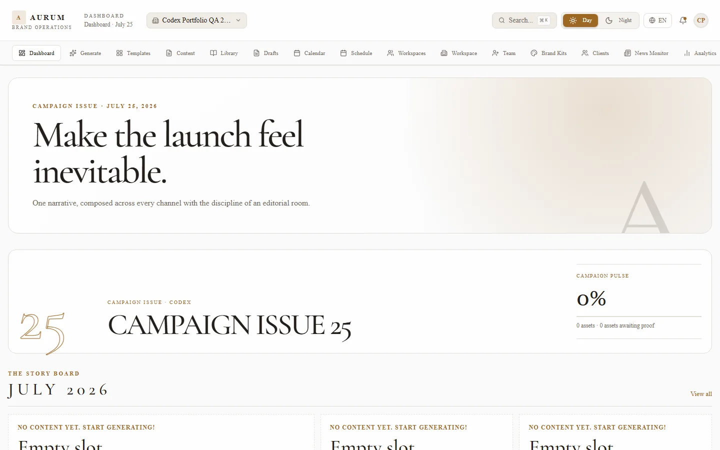 AURUM campaign/content operations dashboard