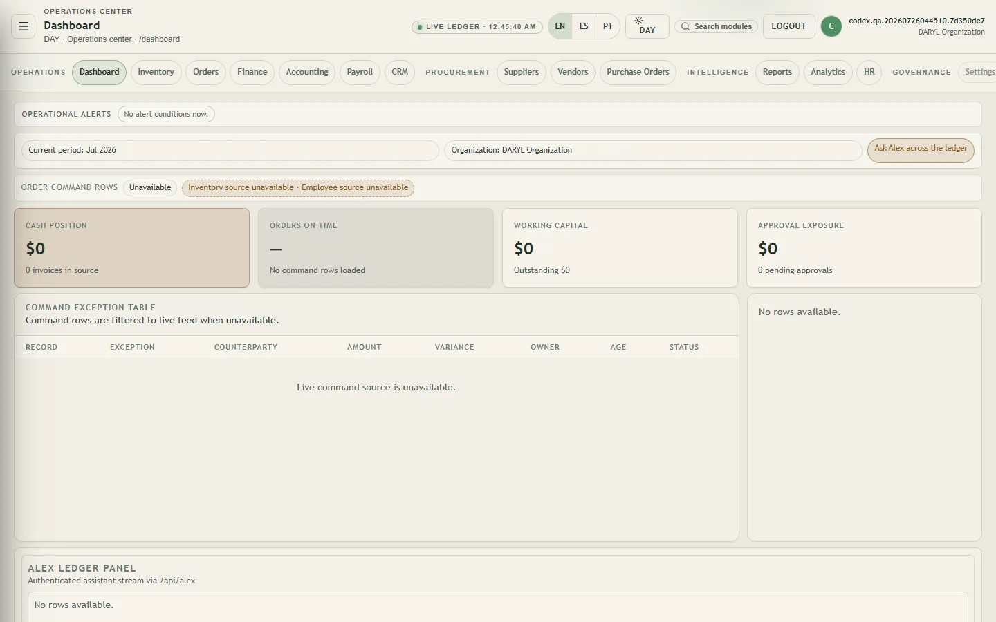 DARYL ERP operations dashboard