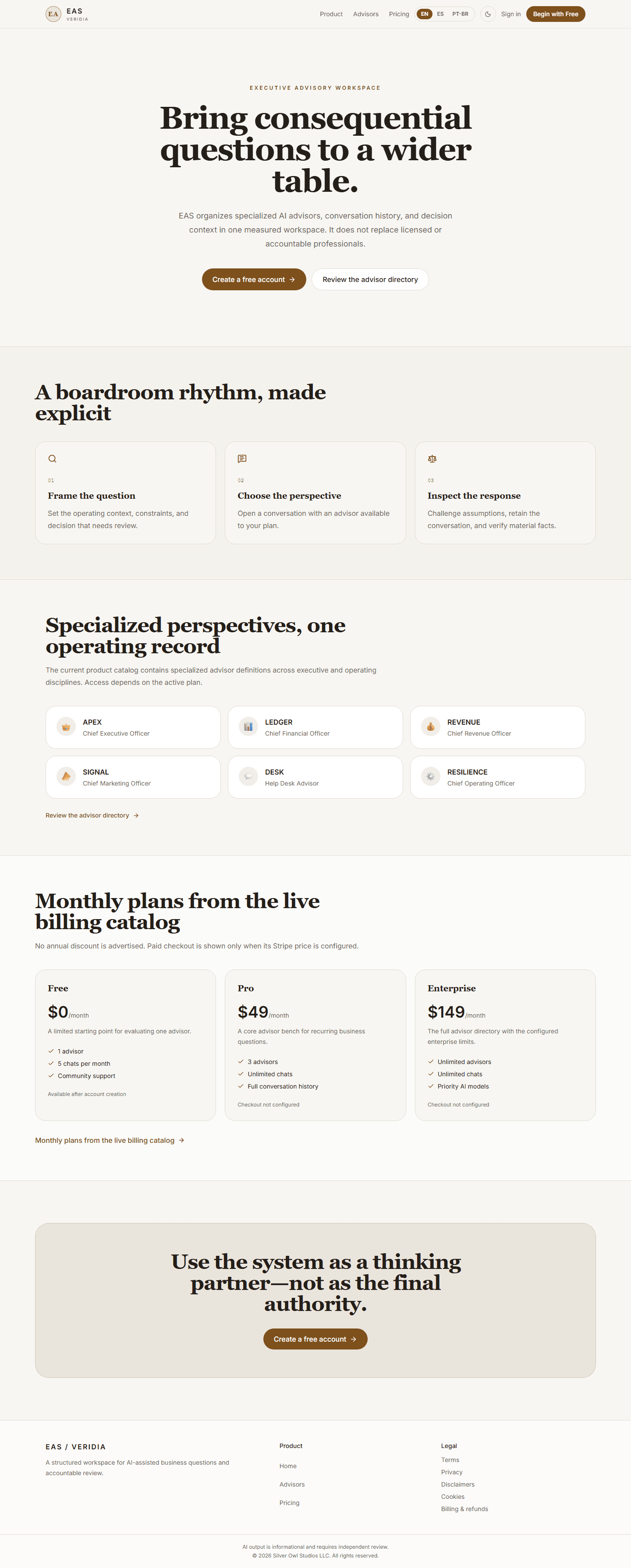 EAS public landing page in its day theme