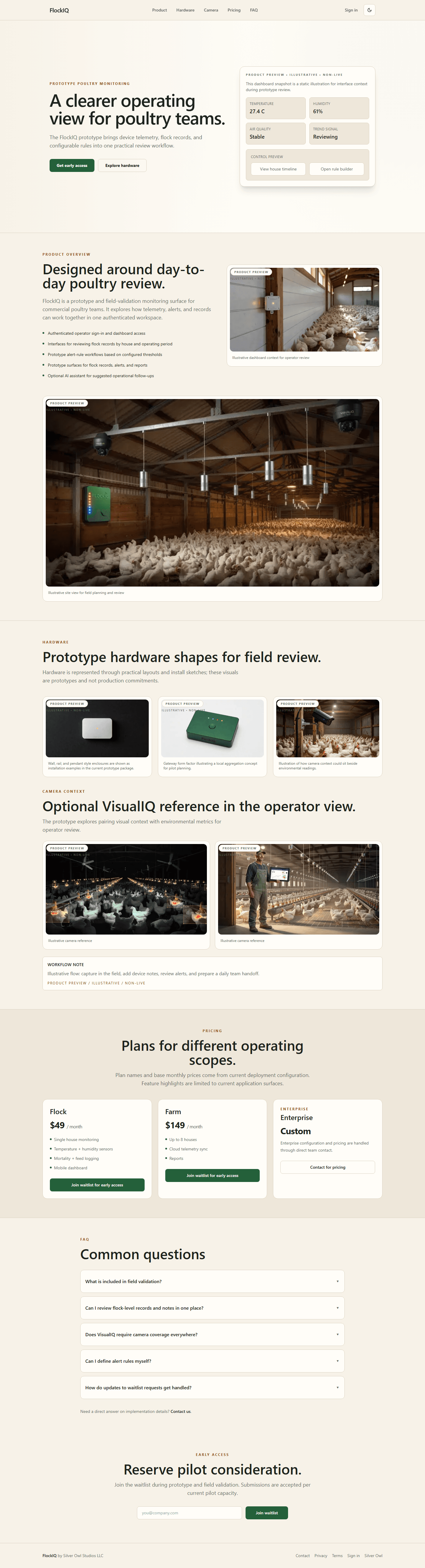 FlockIQ public landing page in its day theme