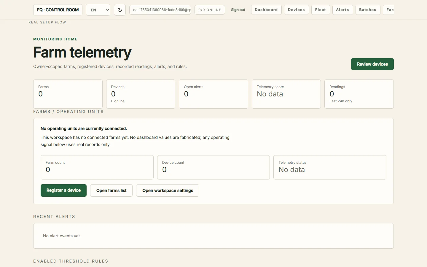 FlockIQ farm telemetry dashboard