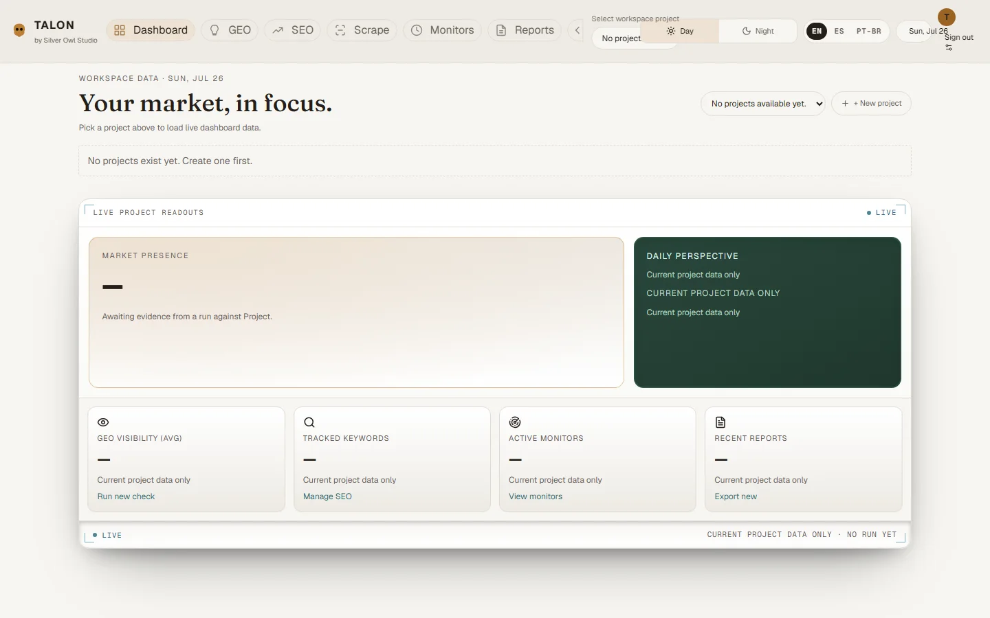 Talon web intelligence dashboard